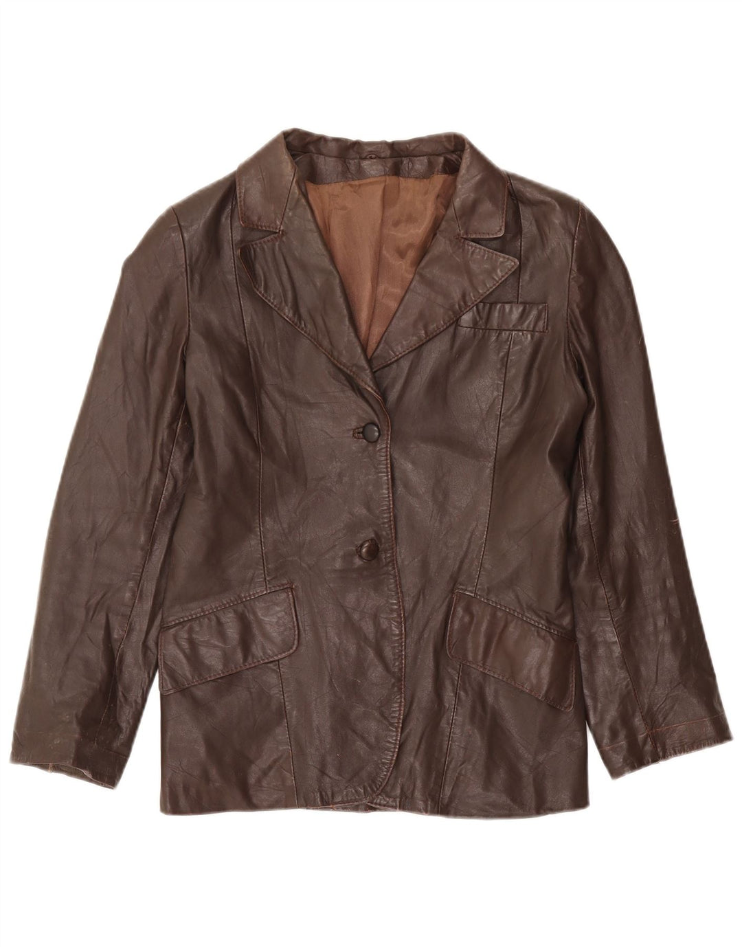 Vintage Γυναικείο Δερμάτινο Σακάκι Μπλέιζερ με 2 Κουμπιά UK 12 Μεσαίο Καφέ