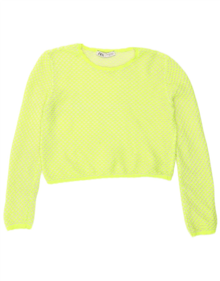 Zara Γυναικεία Μπλούζα Crop Top UK 14 Μεσαίου πράσινου γεωμετρικού πολυεστέρα