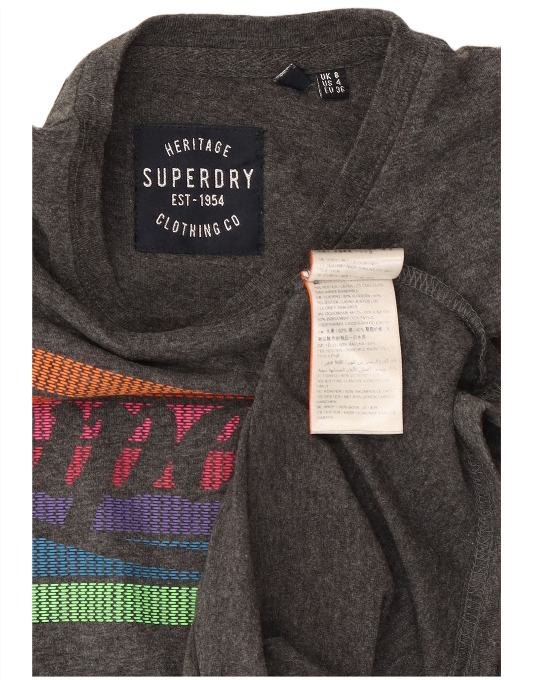 Γυναικείο γραφικό μπλουζάκι SUPERDRY Heritage Top UK 8 Μικρό γκρι βαμβακερό