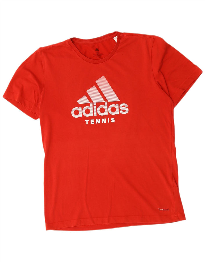 Ανδρικό γραφικό T-Shirt Adidas Climalite Τοπ μεσαίο κόκκινο βαμβακερό