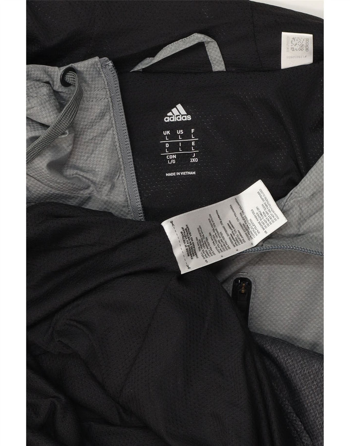 Ανδρική φόρμα αθλητικής φόρμας ADIDAS με κουκούλα, μπουφάν μεγάλο γκρι νάιλον