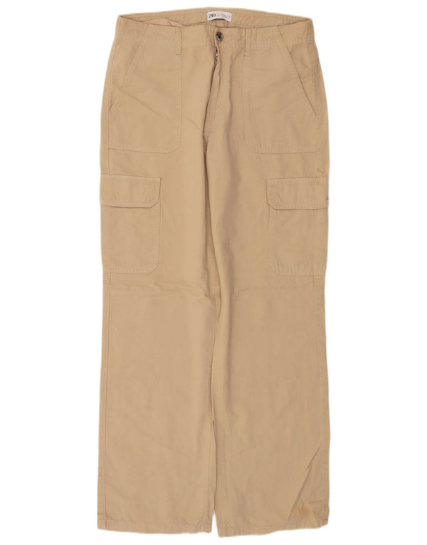 Zara Γυναικείο ίσιο παντελόνι Cargo EU 42 Large W32 L30 Beige βαμβακερό