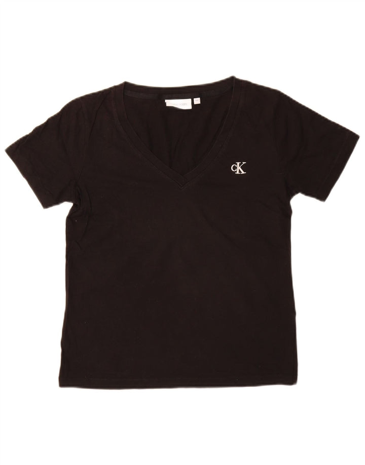 CALVIN KLEIN JEANS Γυναικείο T-Shirt Top UK 2 XS Μαύρο βαμβακερό