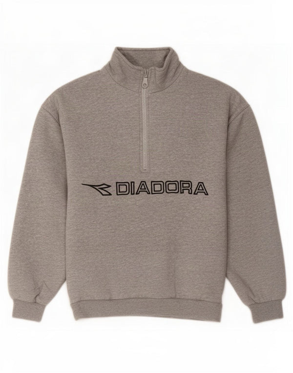 Diadora Mens Graphic Zip Neck Sweatshirt Jumper Small Grey Cotton