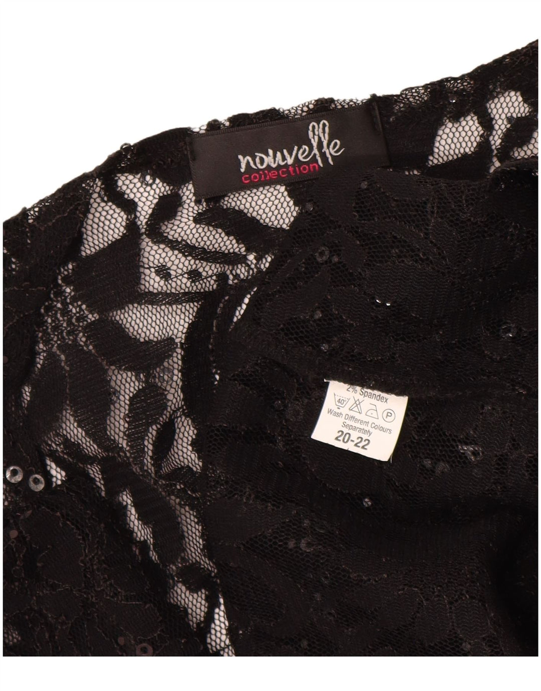 Nouvelle γυναικεία μπροστινή γραβάτα See Through Top UK 20/22 2XL Black Floral