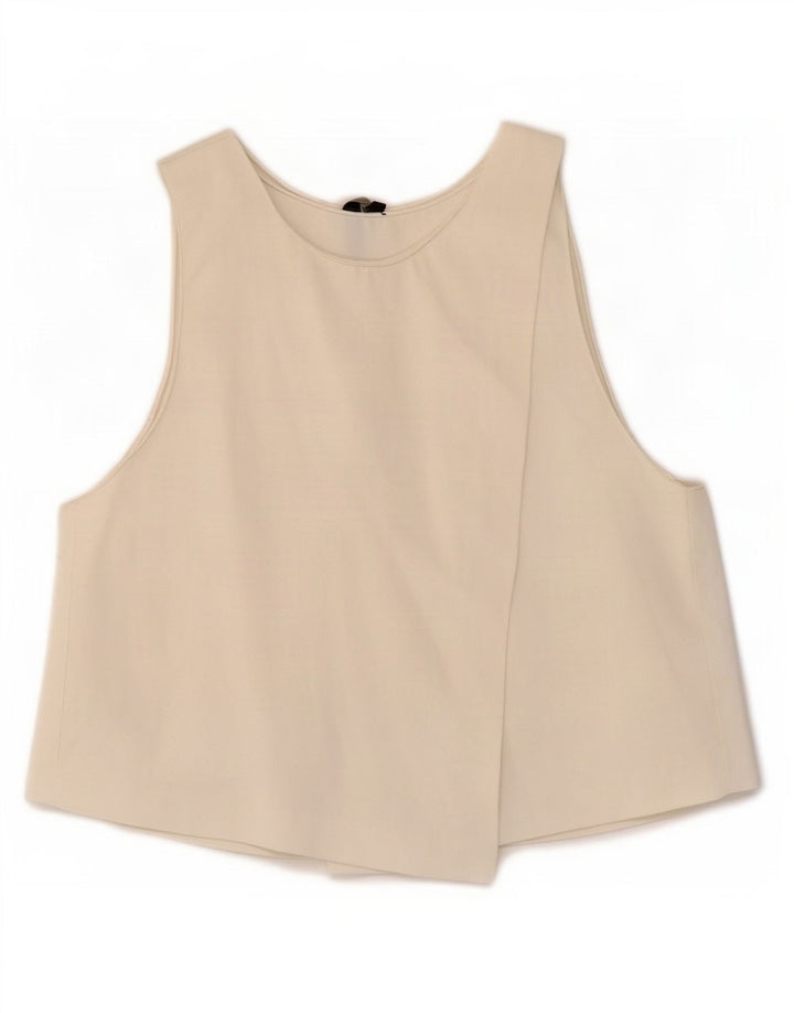 Zara Γυναικεία Αμάνικη Μπλούζα Τοπ UK 12 Medium Off White Viscose