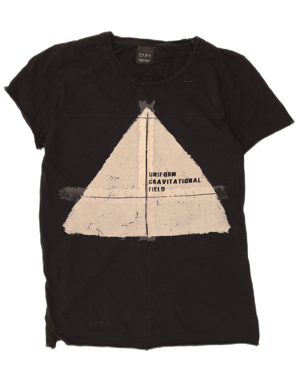 Zara Γυναικείο γραφικό T-Shirt Top UK 12 Medium Black