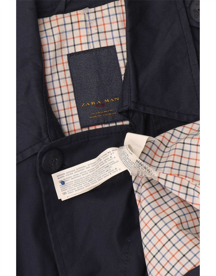 Zara Ανδρική καμπαρντίνα UK 40 Large Navy Blue Cotton