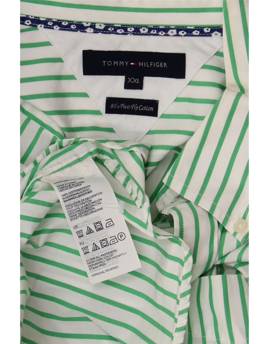 TOMMY HILFIGER Ανδρικό πουκάμισο 2XL Πράσινη ρίγα βαμβακερή