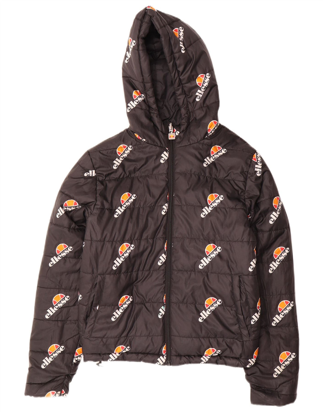 Ellesse γυναικείο μπουφάν με κουκούλα με κουκούλα και αναστρέψιμο με επένδυση UK 8 μικρό μαύρο