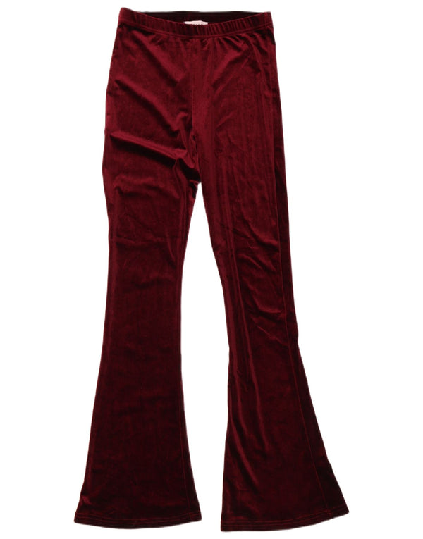 Topshop Γυναικείο Velvet Flare Casual Παντελόνι UK 8 Small W27 L33 Burgundy