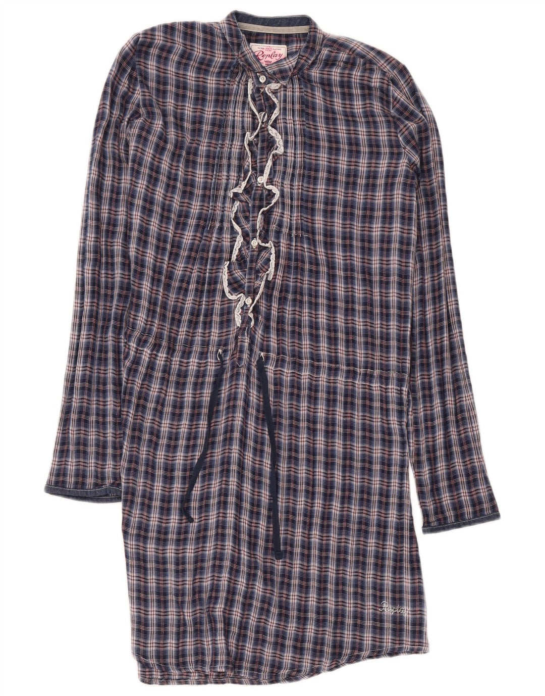 Replay Girls Ruffle Μπροστινό πουλόβερ Shift Φόρεμα 13-14 ετών Navy Blue Check