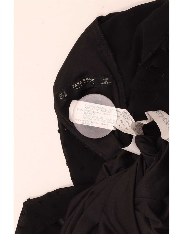 Zara Γυναικείο Βασικό Φόρεμα UK 10 Small Black Spotted Polyester