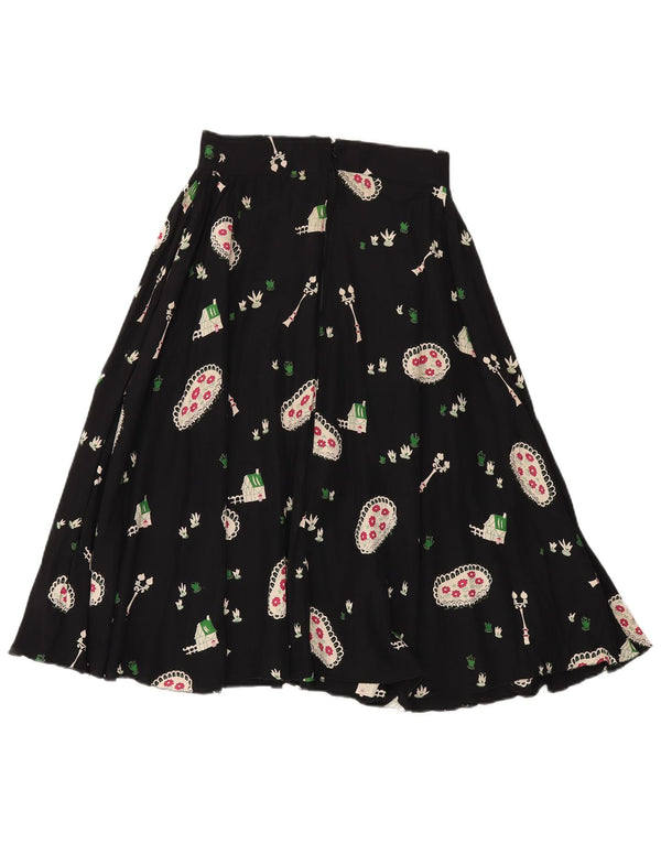 Vintage Γυναικεία Flared Φούστα W28 Medium Black Floral