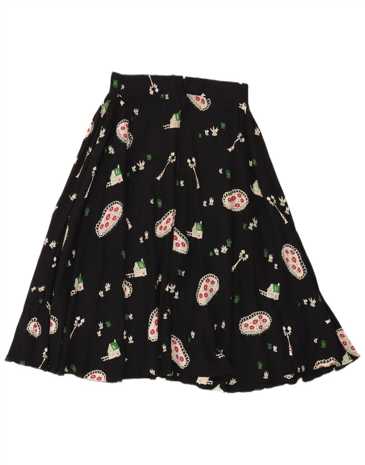 Vintage Γυναικεία Flared Φούστα W28 Medium Black Floral