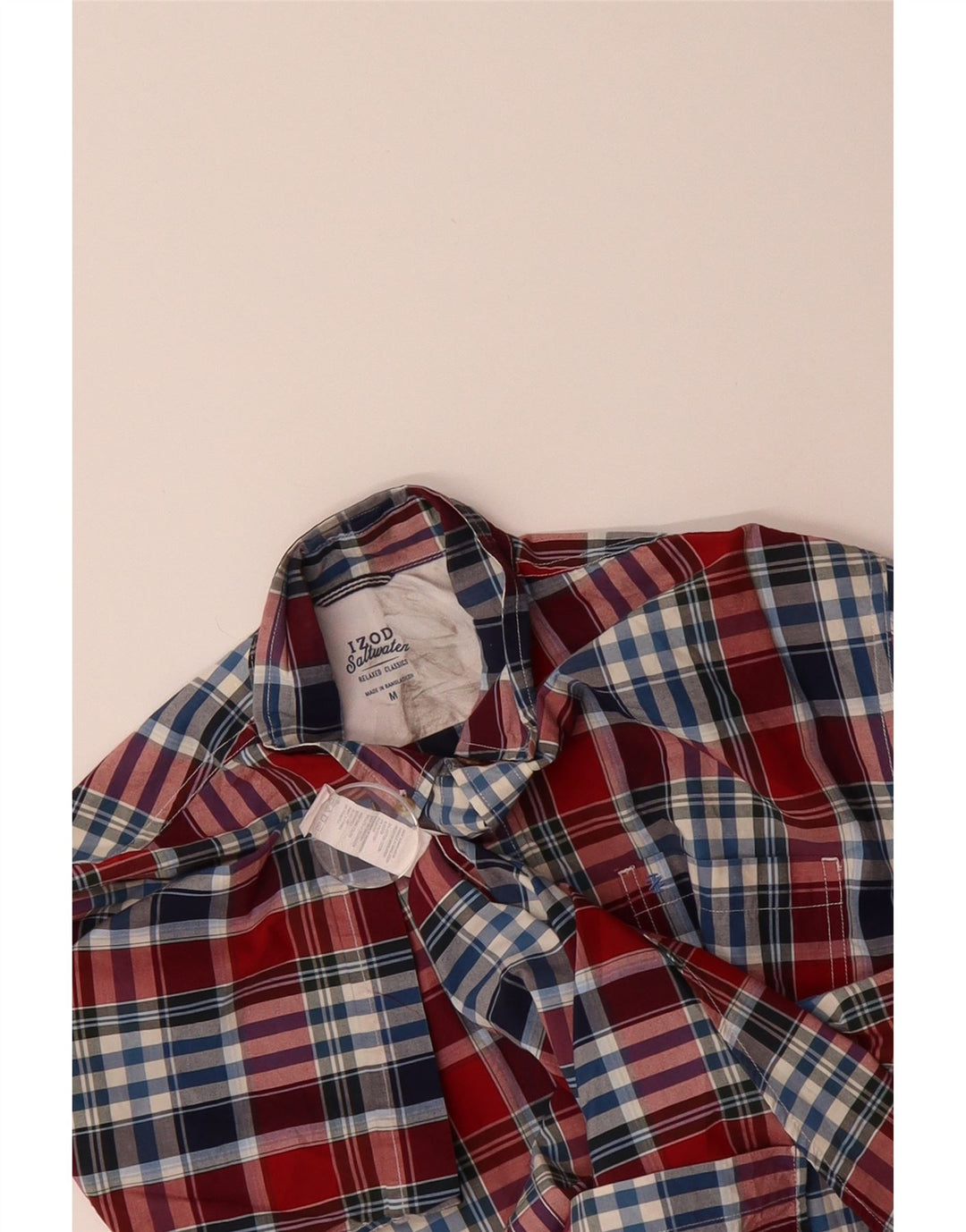 IZOD Mens Salt Water Short Sleeve Shirt Medium Multicoloured Check Cotton Vintage Izod and Second-Hand Izod from Messina Hembry 