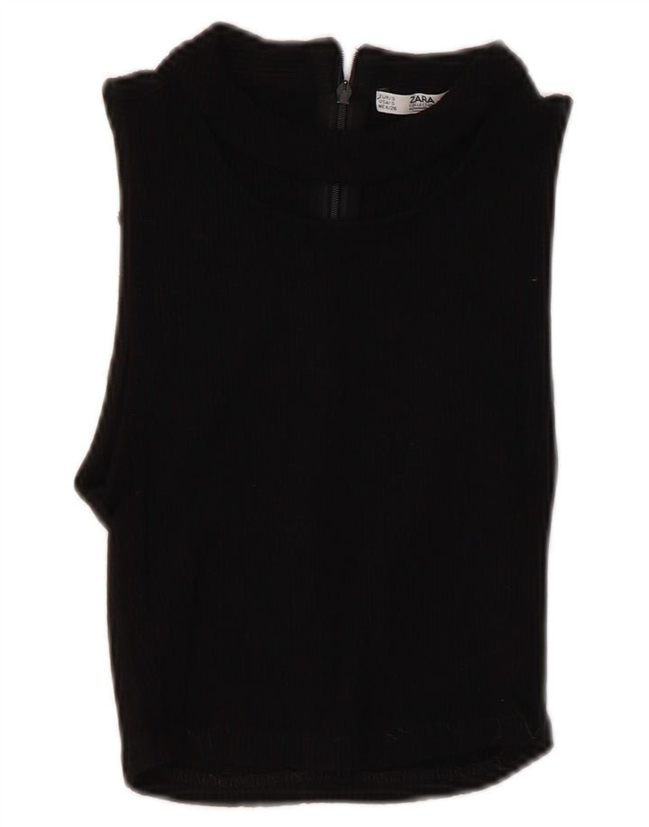 Zara Γυναικείο Αμάνικο Crop Top UK 8 Small Black Viscose