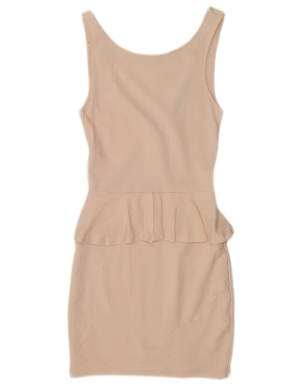 Zara Γυναικείο Trafaluc Αμάνικο φόρεμα Peplum UK 8 Small Pink
