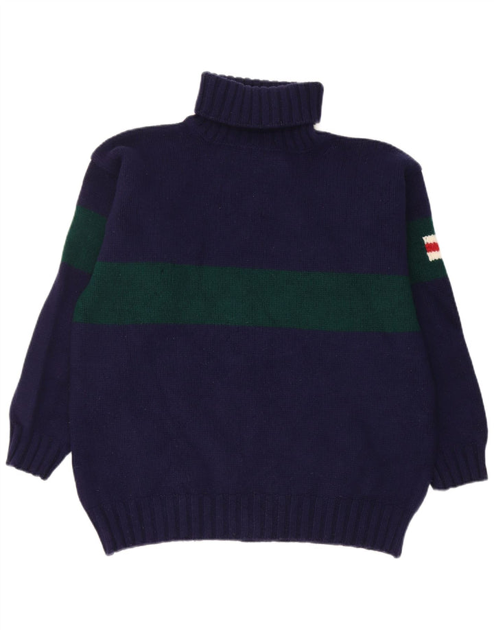 Hackett γυναικείο πουλόβερ με ρολό λαιμόκοψη UK 18 XL Navy Blue Colorblock μαλλί