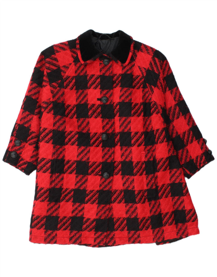 Vintage γυναικείο υπερμεγέθη πανωφόρι IT 42 Μέτριο κόκκινο Houndstooth παρθένο μαλλί