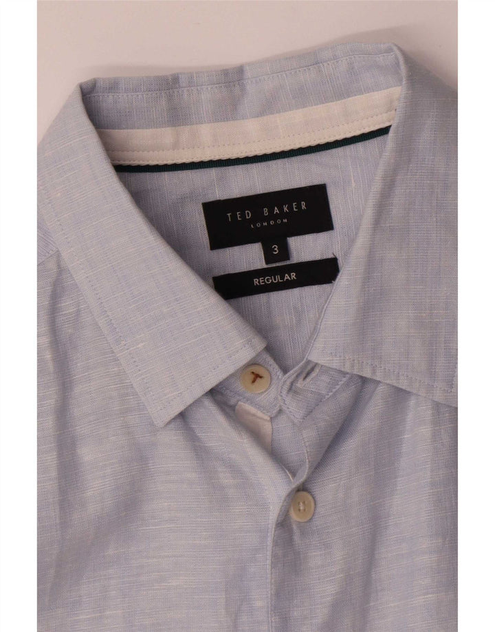 Ted Baker Ανδρικό πουκάμισο με κανονική εφαρμογή, Μέγεθος 3, Μεσαίο μπλε λινό