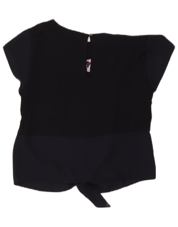 Γυναικεία Crop μπροστινή γραβάτα μπλούζα Oasis Top 8 Small Navy Blue Floral Viscose