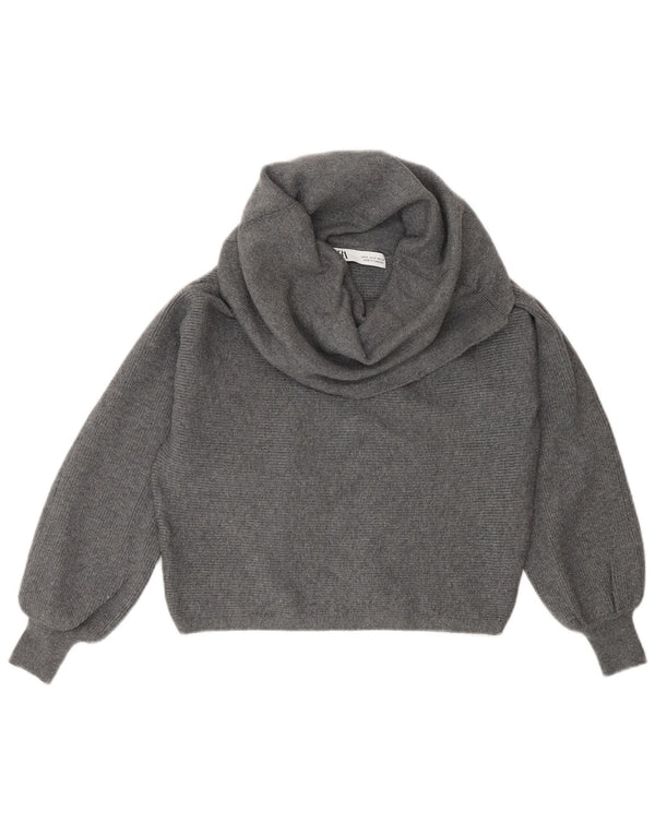 Zara γυναικείο πουλόβερ με ρολό λαιμόκοψη UK 10 Small Grey Viscose