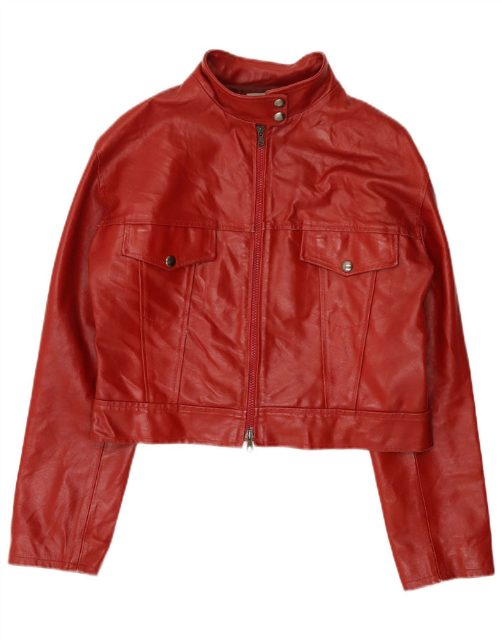 Vintage Γυναικείο Crop Δερμάτινο Μπουφάν UK 14 Medium Red Leather