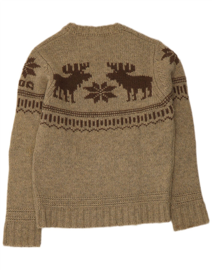 Smog Mens Graphic Crew Neck Jumper πουλόβερ Medium Beige Fair Isle Lambswool