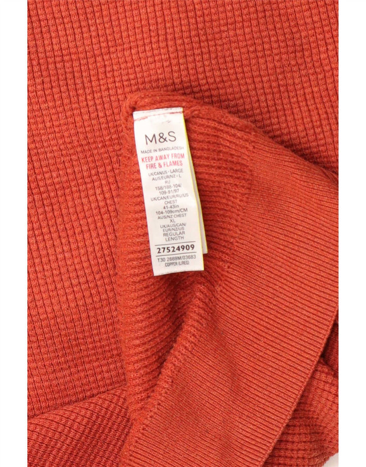 Marks & Spencer Ανδρικό πουλόβερ με λαιμόκοψη μεγάλο πορτοκαλί πολυεστέρα