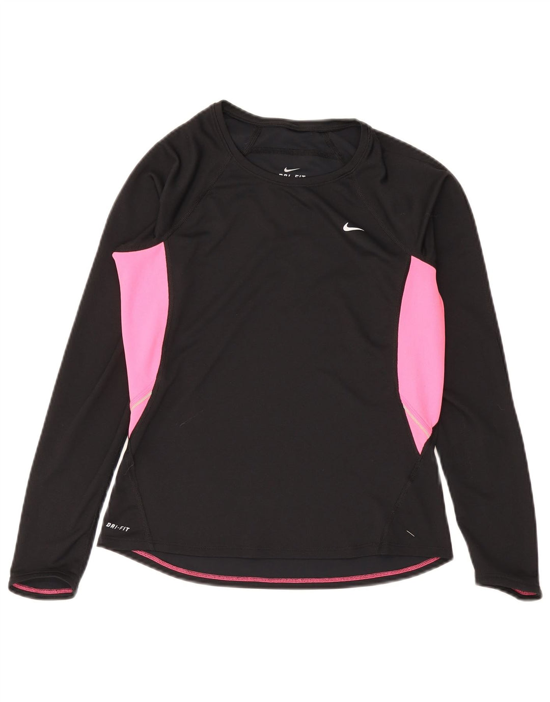 Nike Womens Dri Fit Top μακριά μανίκια UK 12/14 Medium Black Colorblock