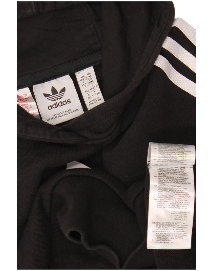 ADIDAS Girls Crop Graphic Hoodie Jumper 11-12 ετών Μαύρο βαμβακερό