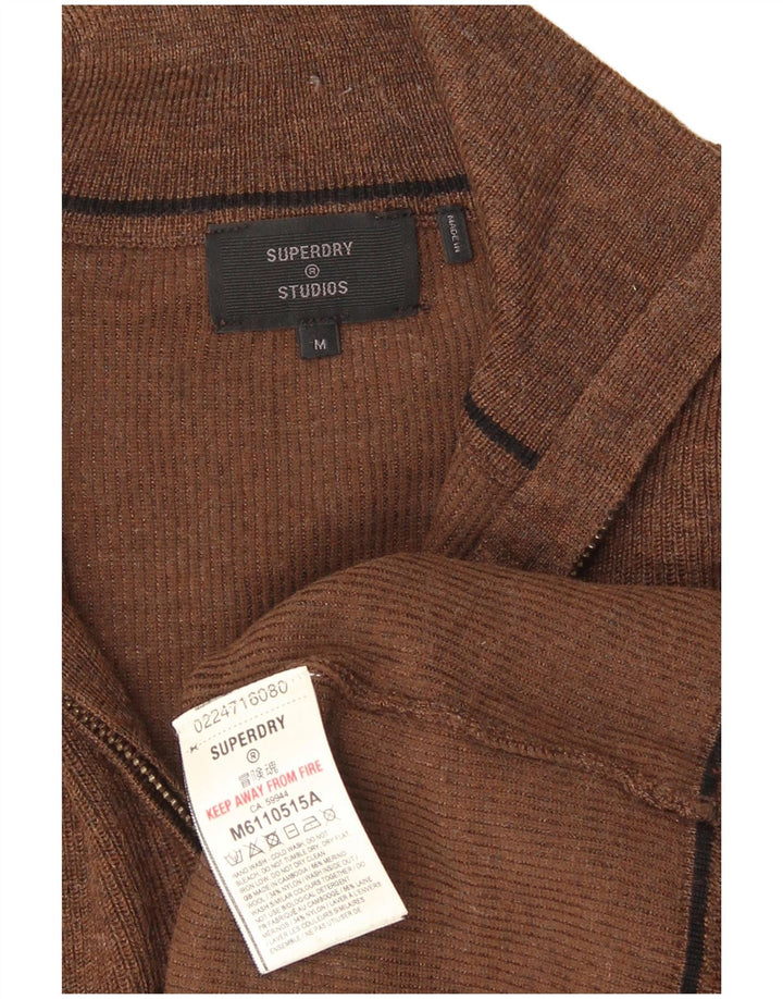 Ανδρικό πουλόβερ με φερμουάρ Superdry Μαλλί Merino σε μεσαίο καφέ