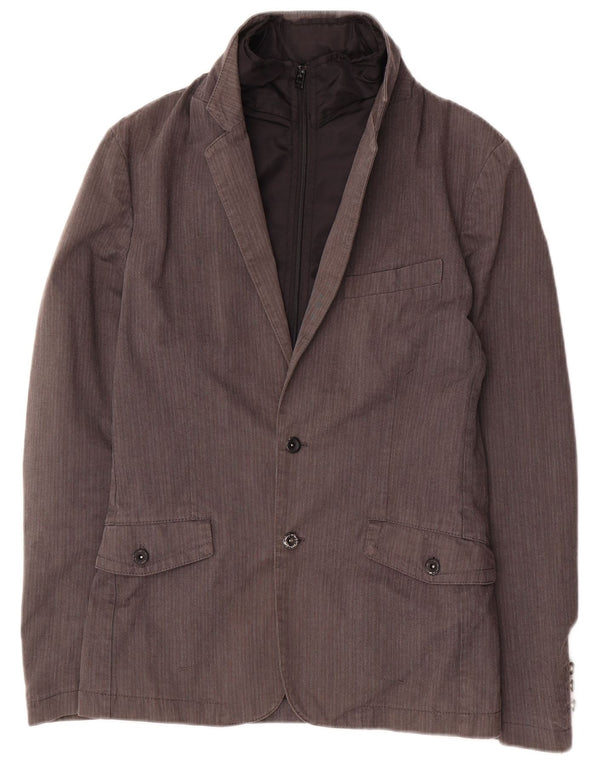 Zara Mens 2 Button Blazer Jacket UK 36 Small Grey Pinstripe Cotton