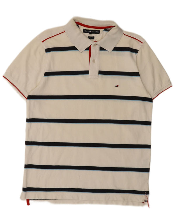 Tommy Hilfiger Ανδρικό πουκάμισο Polo Slim Fit μεγάλο λευκό ριγέ βαμβακερό