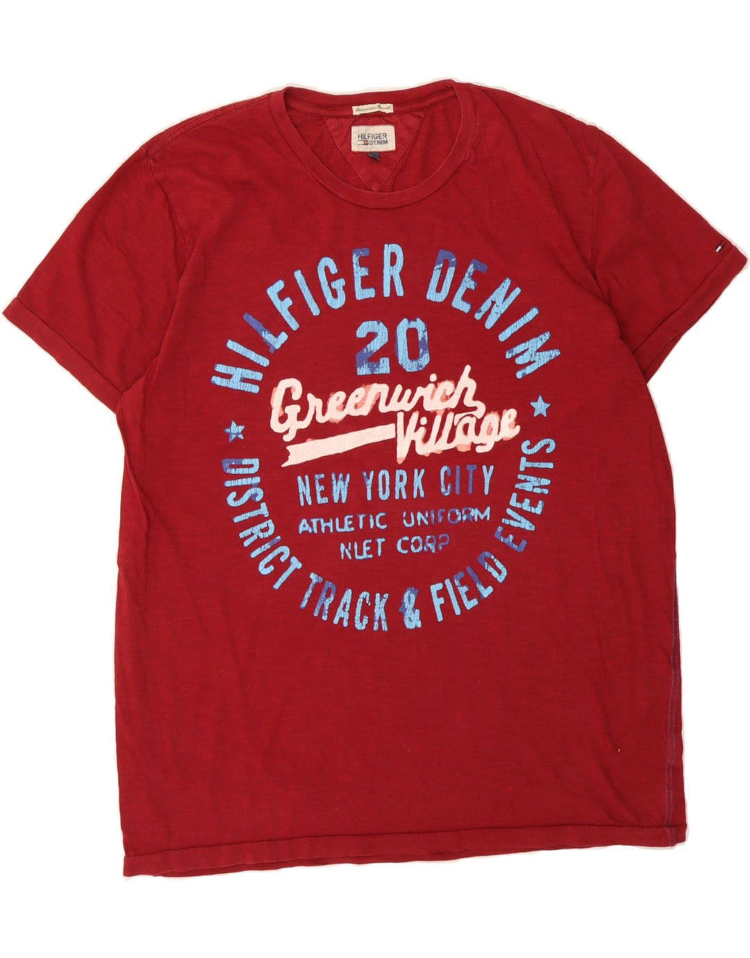 TOMMY HILFIGER Mens Graphic T-Shirt Top XL Red Vintage Tommy Hilfiger and Second-Hand Tommy Hilfiger from Messina Hembry 