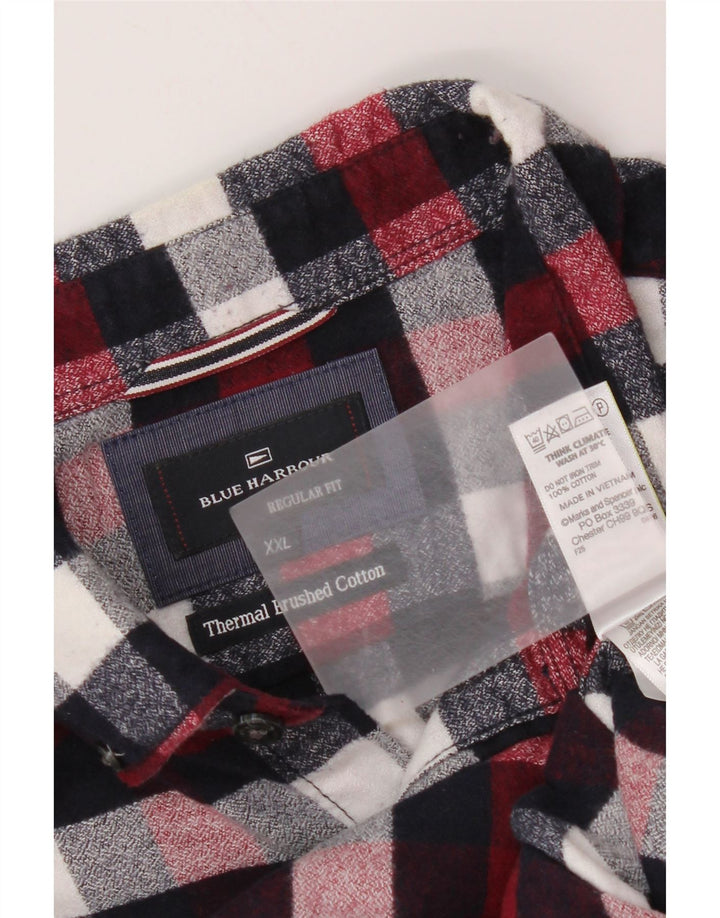 Marks & Spencer Ανδρικό Μπλε Harbour Φανελένιο πουκάμισο κανονικής εφαρμογής 2XL κόκκινο καρό