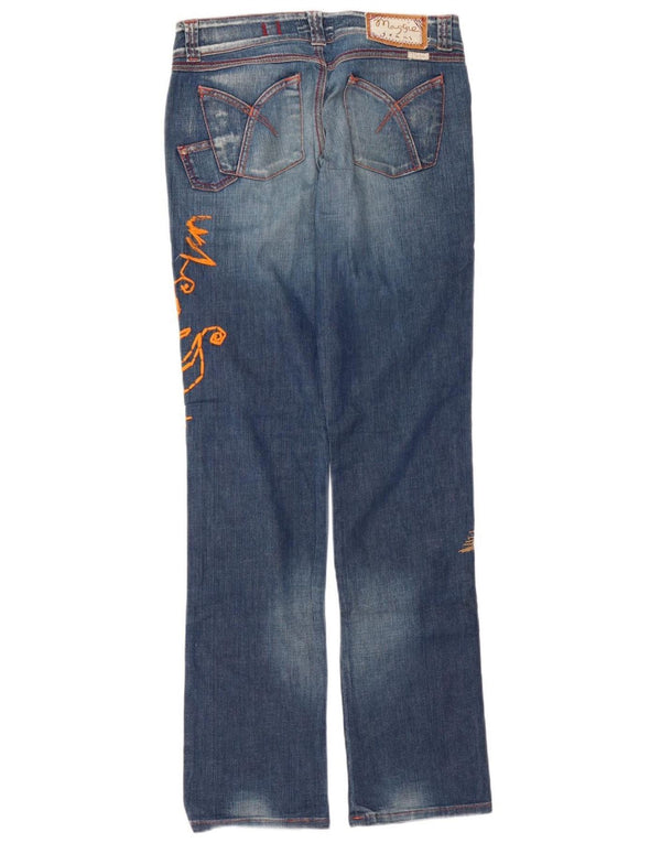 VINTAGE Womens Graphic Straight Jeans W31 L35 Blue Cotton