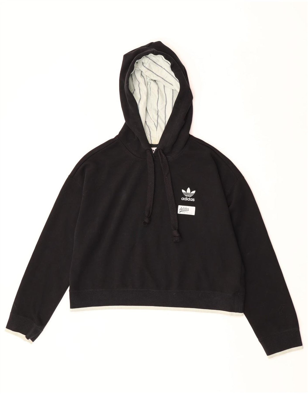 Adidas Womens Crop Oversized Hoodie Jumper UK 10 Small Black Polyester