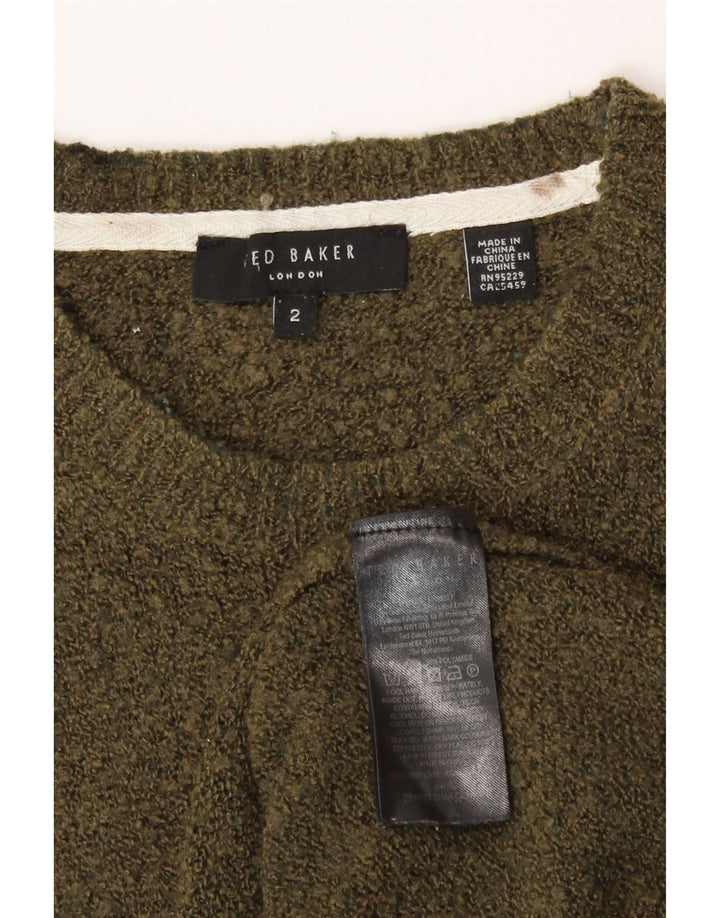 Ted Baker Ανδρικό γραφικό πουλόβερ με λαιμόκοψη, μέγεθος 2, μικρό μαλλί χακί