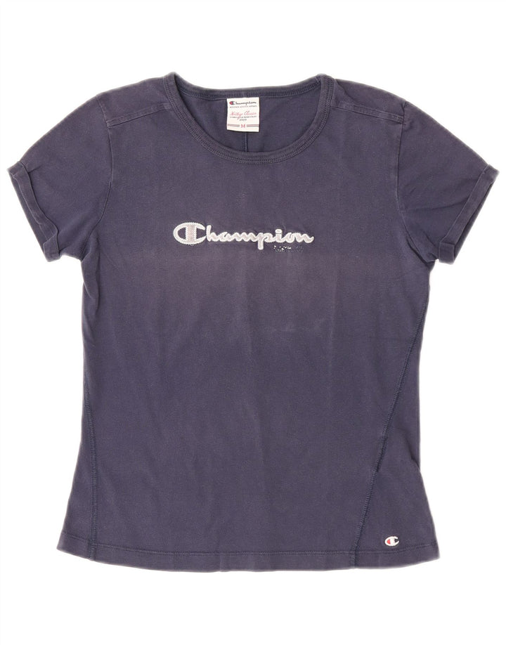 Champion Womens Graphic T-Shirt Top UK 12 Medium Navy Blue