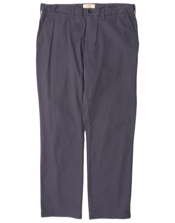Marks & Spencer Ανδρικό παντελόνι Chino με κανονική εφαρμογή W36 L31 Navy Blue Cotton