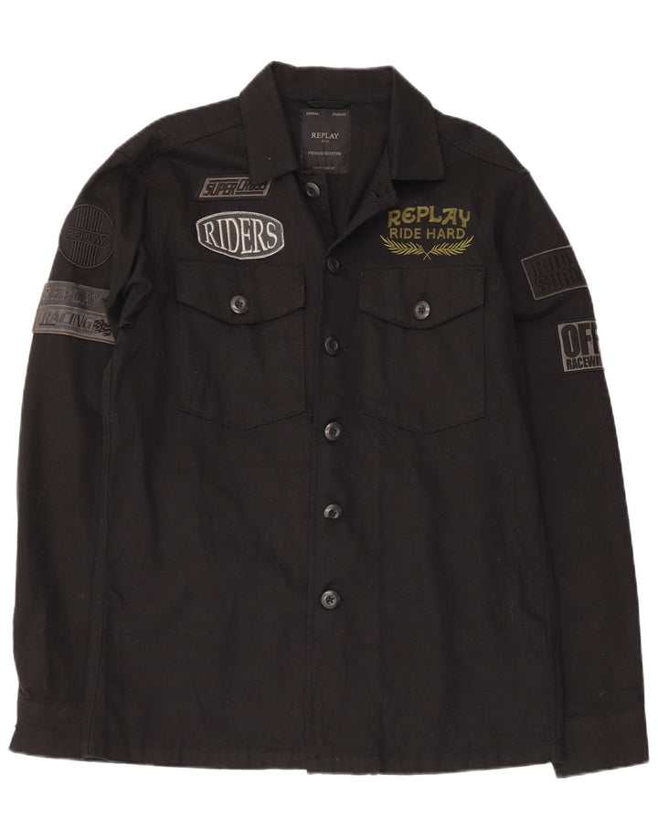 Ανδρικό γραφικό πουκάμισο Replay, μεσαίο μαύρο βαμβακερό