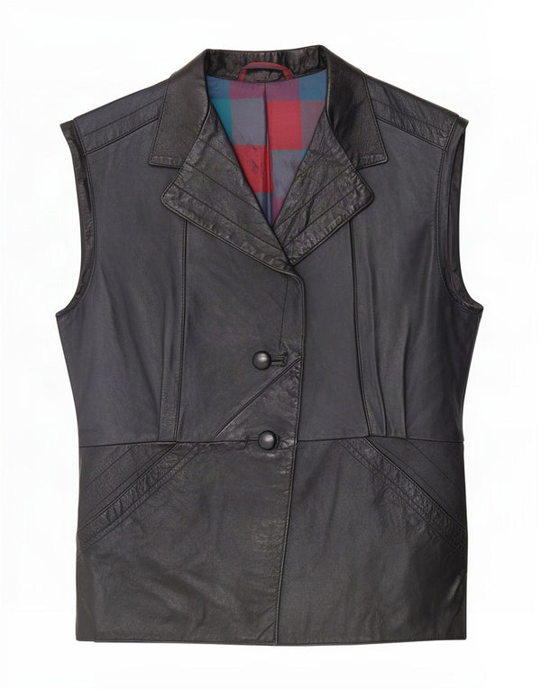 Vintage Γυναικείο Δερμάτινο Gilet UK 14 Medium Black