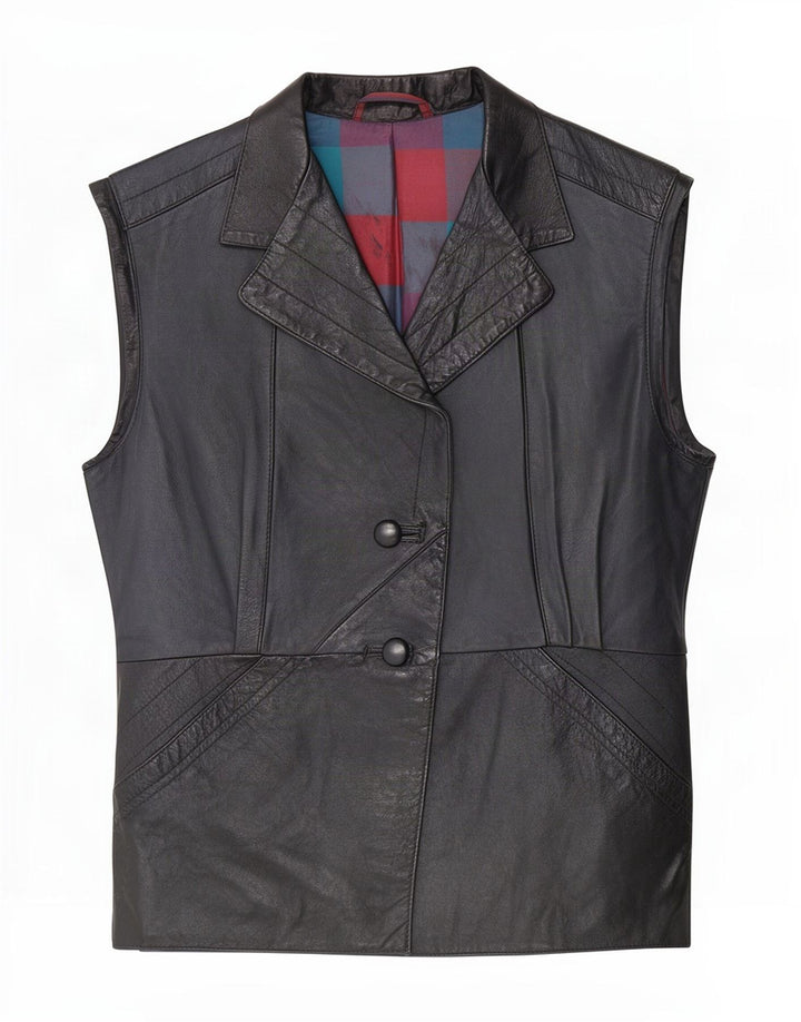 Vintage Γυναικείο Δερμάτινο Gilet UK 14 Medium Black