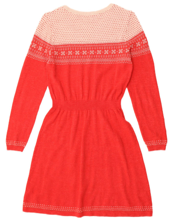 Fat Face Γυναικείο μακρυμάνικο φόρεμα UK 12 Medium Red Fair Isle Cotton