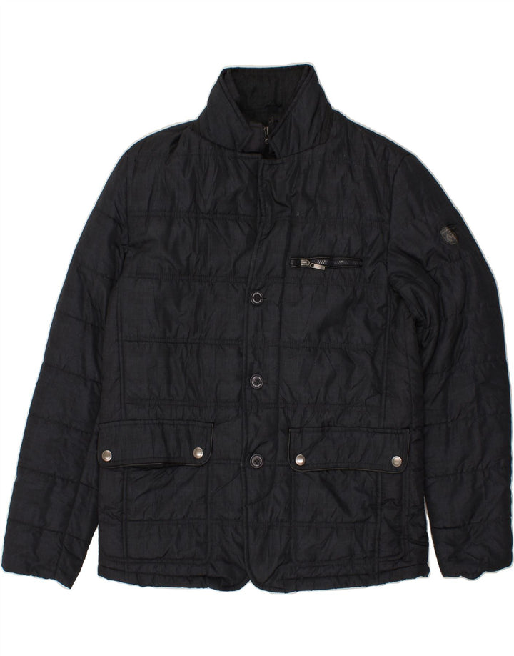 WAMPUM Mens Slim Padded Jacket UK 42 XL Navy Blue Check Polyester Vintage Wampum and Second-Hand Wampum from Messina Hembry 