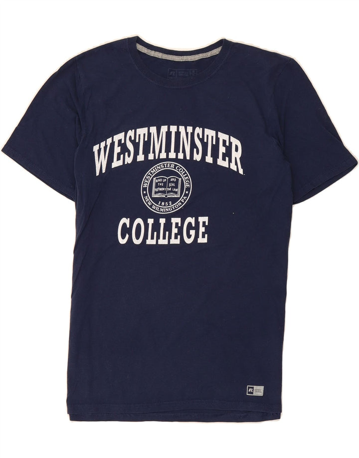 RUSSELL ATHLETIC Mens Graphic T-Shirt Top Medium Navy Blue Vintage Russell Athletic and Second-Hand Russell Athletic from Messina Hembry 