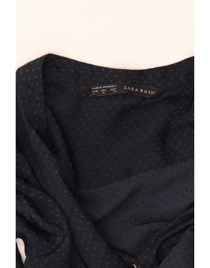 Zara Γυναικεία μπλούζα με 3/4 μανίκια Τοπ UK 14 Medium Navy Blue Spotted