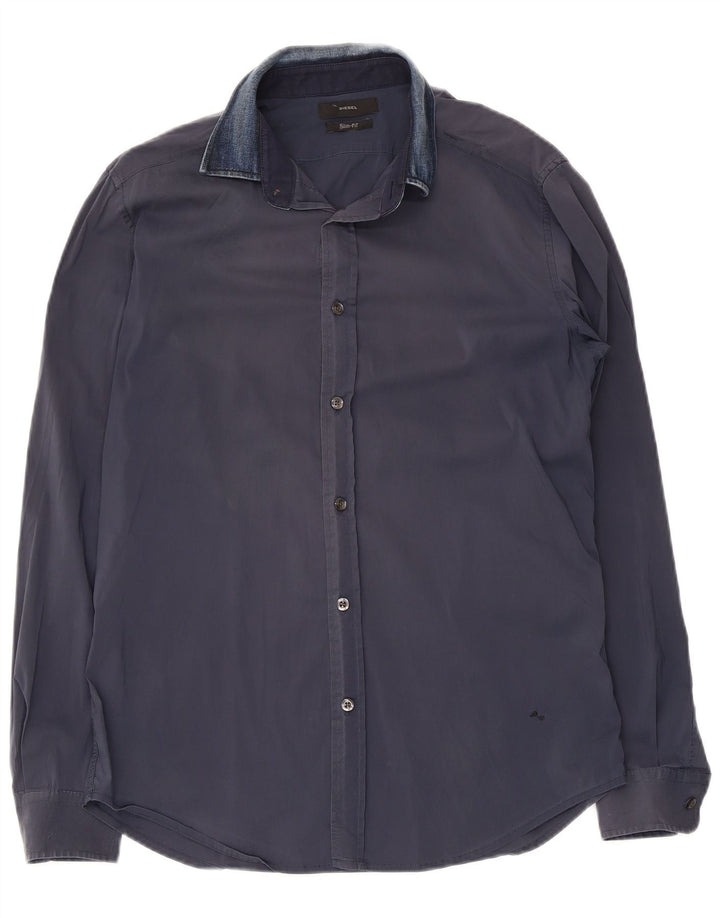 Ανδρικό πουκάμισο Diesel Slim Fit, μεσαίο μπλε βαμβακερό